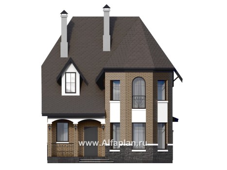 «Аврора» - проект двухэтажного дома из газобетона с эркером, с кабинетом и с террасой - превью фасада дома