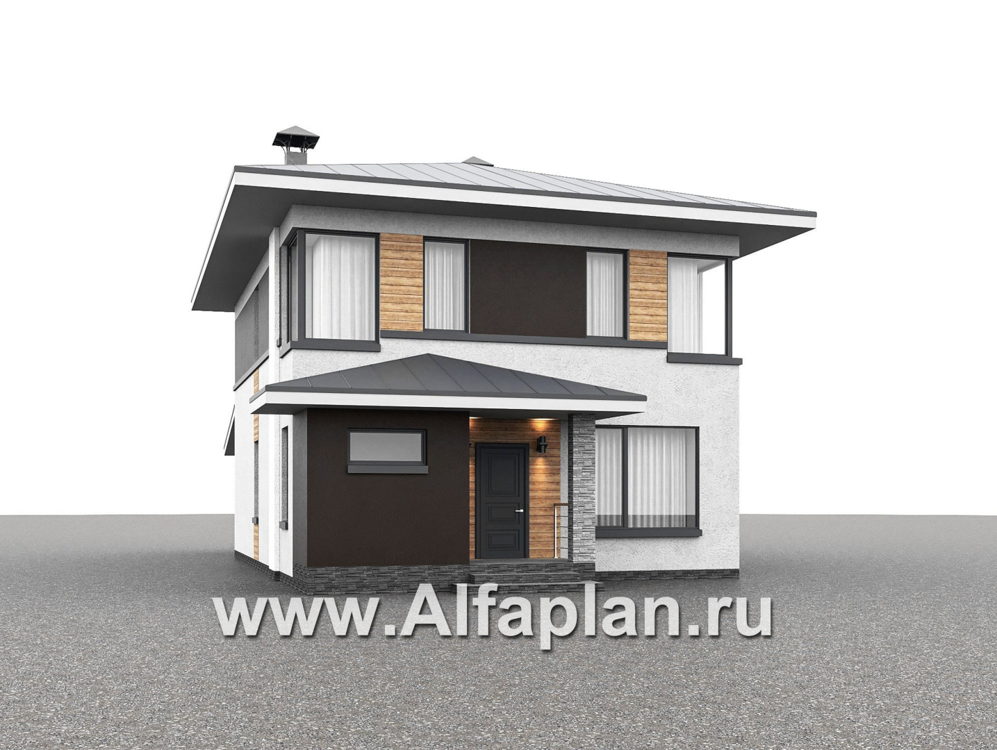 «Генезис» - проект дома, 2 этажа, с остекленной террасой в стиле Райта - дизайн дома №1