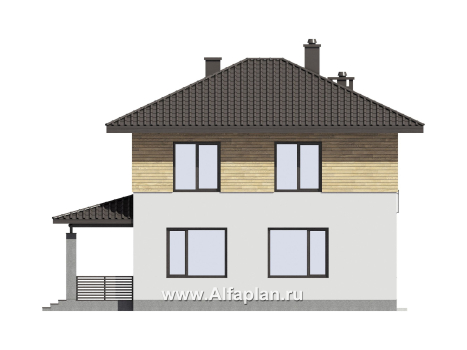 Проект двухэтажного дома, с террасой и с гаражом, планировка с кабинетом на 1 эт - превью фасада дома