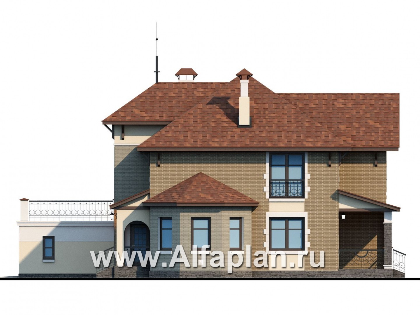 Проекты домов Альфаплан - «Маленький принц»- комфортабельный двухэтажный дом с террасой над гаражом - изображение фасада №2