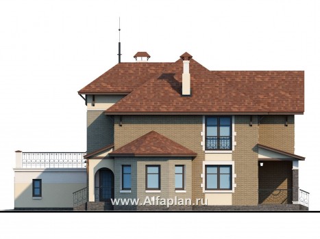 Проекты домов Альфаплан - «Маленький принц»- комфортабельный двухэтажный дом с террасой над гаражом - превью фасада №2