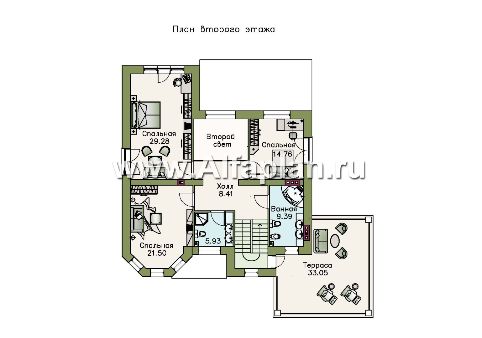 Проекты домов Альфаплан - «Феникс» - комфортабельный  коттедж с террасой - изображение плана проекта №2