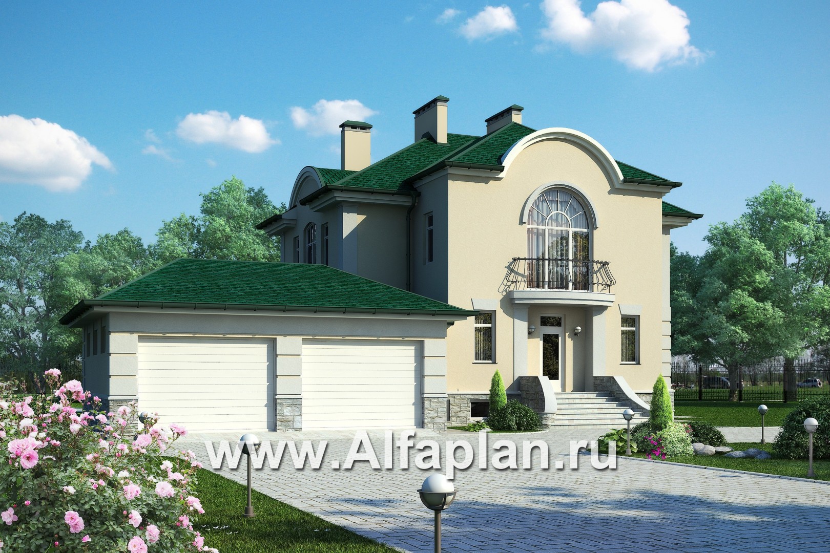 Проекты домов Альфаплан - Комфортабельный коттедж с гаражом и бассейном - основное изображение