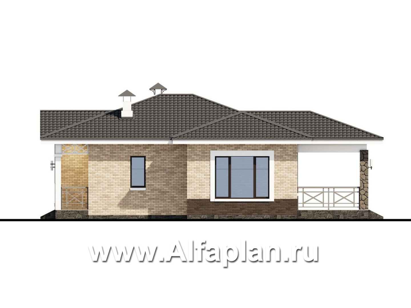 Проекты домов Альфаплан - «Мельпомена» - стильный одноэтажный коттедж с террасой - изображение фасада №2