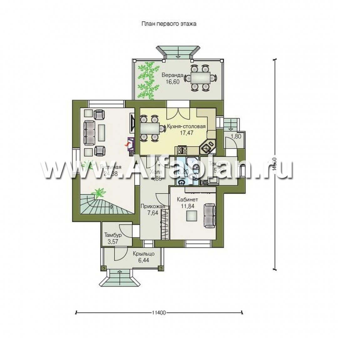 «Альпенхаус» - проект дома с мансардой, высокий потолок в гостиной, в стиле шале - план дома