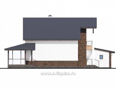«Галс» - проект дома с мансардой, с сауной и с мастер спальней, со вторым светом и с террасой, с гаражом на 1 авто - превью фасада дома