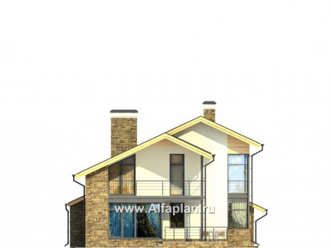 Проекты домов Альфаплан - Современный проект дома на две семьи (дуплекс) - превью фасада №2