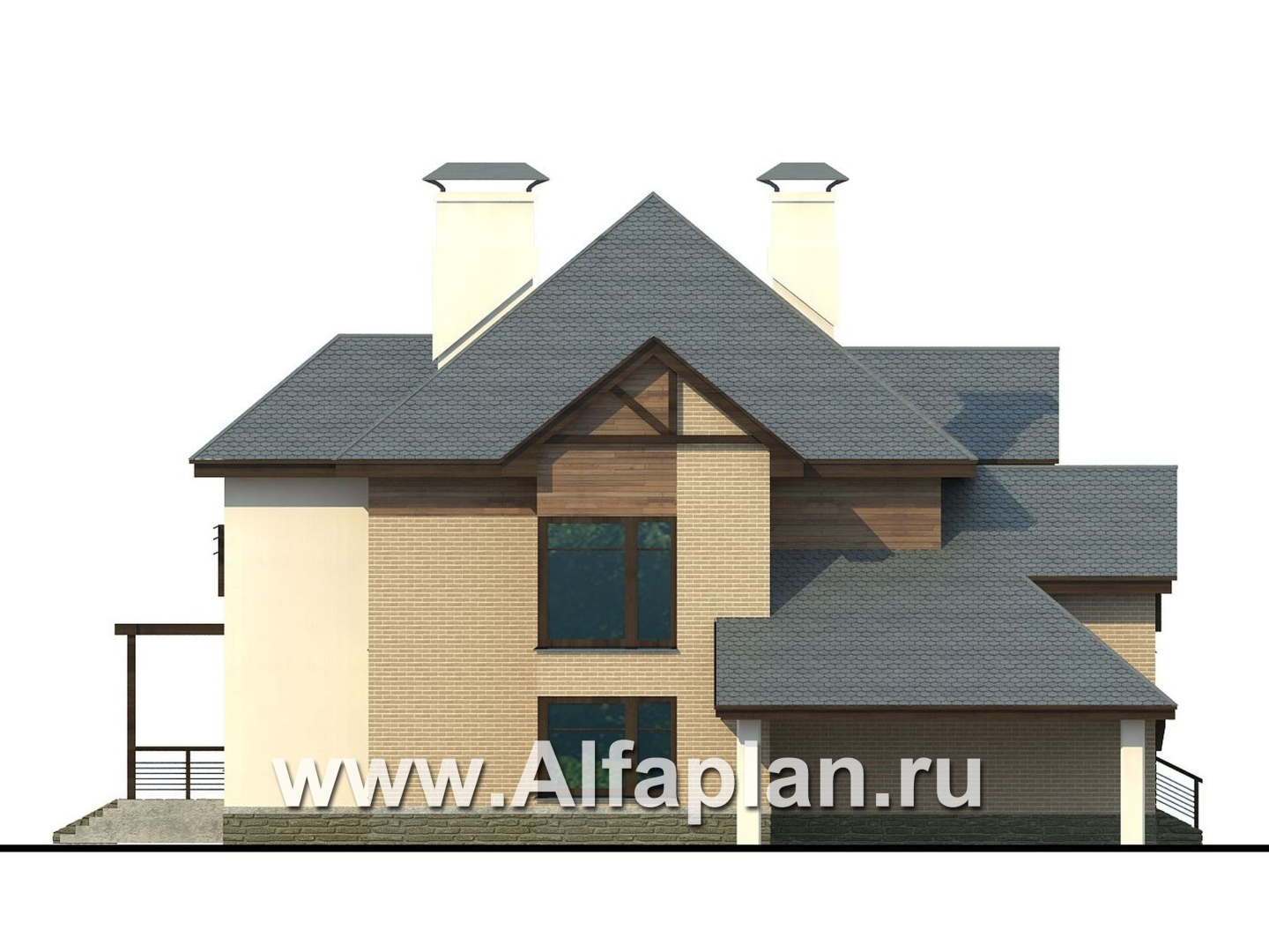 Проекты домов Альфаплан - «Современник» с панорамными окнами - изображение фасада №3