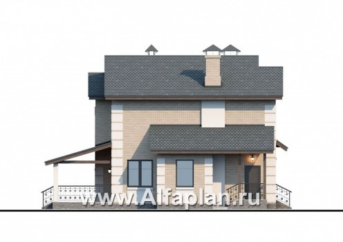 Проекты домов Альфаплан - «Verum» - двуxэтажный коттедж с компактным планом и навесом  для машин - превью фасада №3