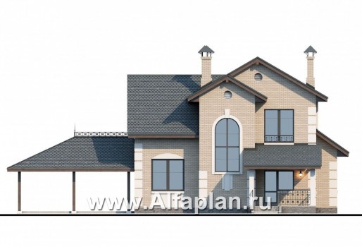 Проекты домов Альфаплан - «Verum» - двуxэтажный коттедж с компактным планом и навесом  для машин - превью фасада №4