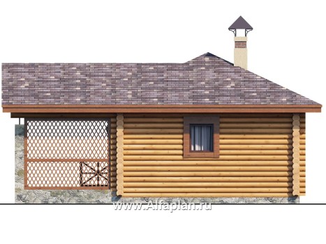 Проекты домов Альфаплан - Баня из бревен с террасой для небольшого участка - превью фасада №4