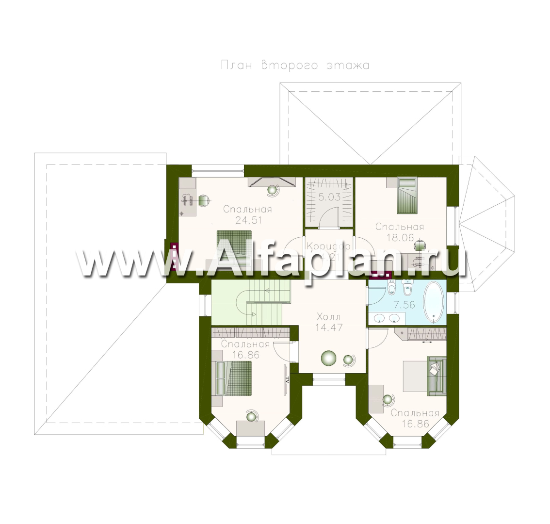Проекты домов Альфаплан - «Амбиент» - респектабельный дом с гаражом на два автомобиля - план проекта №2