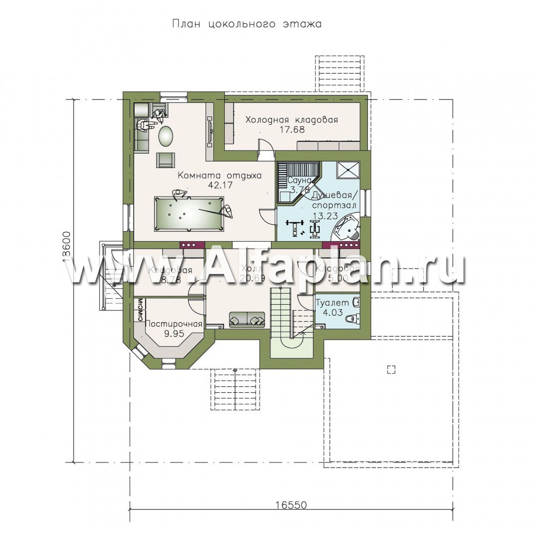 Проекты домов Альфаплан - «Феникс плюс» - коттедж с большим гаражом и цокольным этажом - изображение плана проекта №1