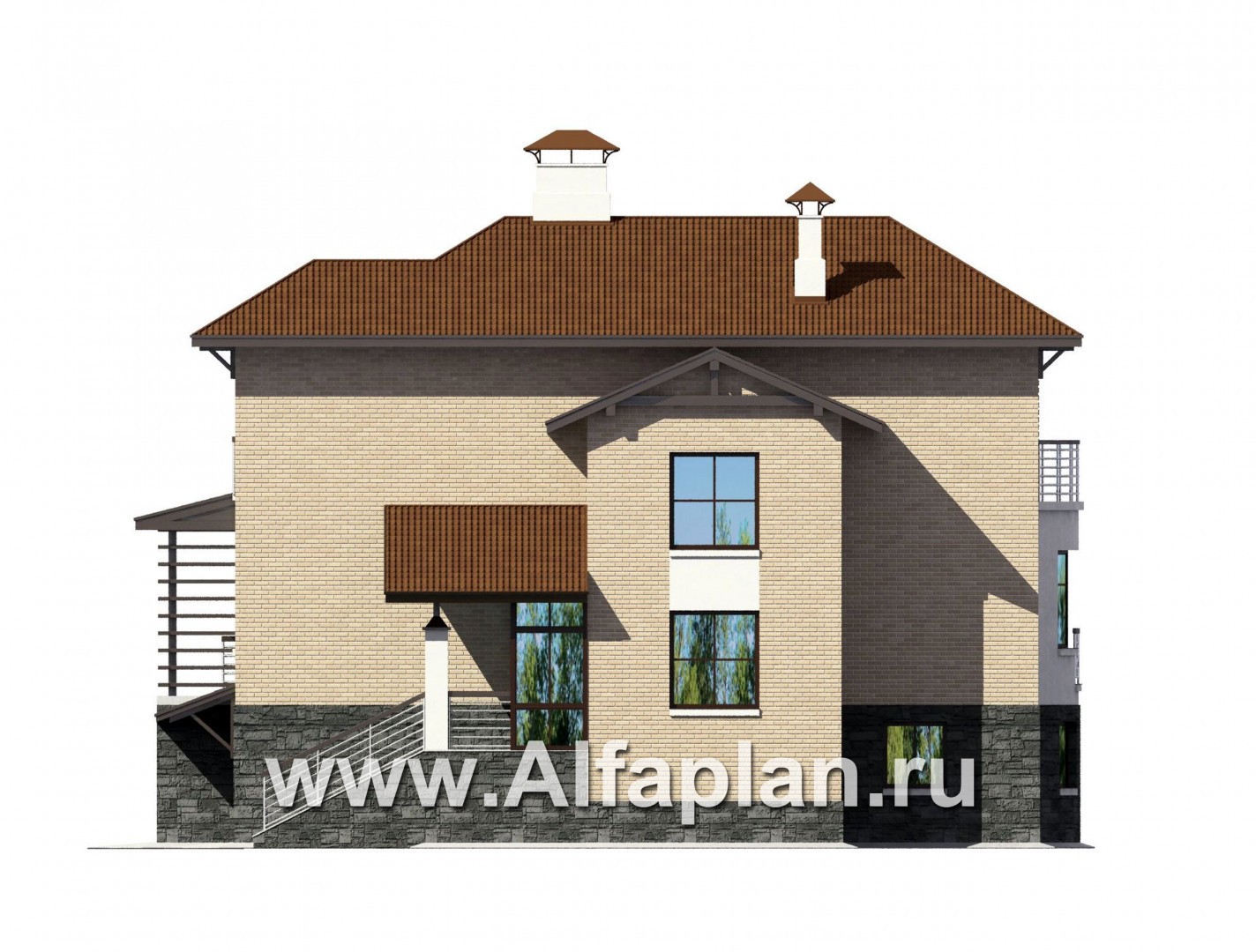 Проекты домов Альфаплан - «Светлая жизнь» - современный дом с большими окнами - изображение фасада №2