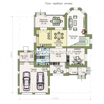 Проекты домов Альфаплан - «Затерянный рай» - коттедж с отличной планировкой и гаражом - превью плана проекта №1