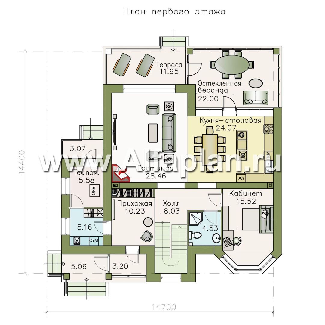 Проекты домов Альфаплан - «Оазис» - уютный коттедж с  комфортной планировкой - план проекта №1