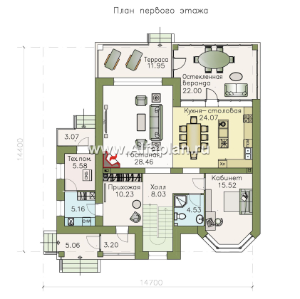 Проекты домов Альфаплан - «Оазис» - уютный коттедж с  комфортной планировкой - превью плана проекта №1