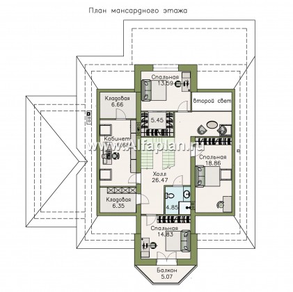 «Валдай» - проект дома с мансардой, из газобетона, с эркером, гаражом и террасой - превью план дома