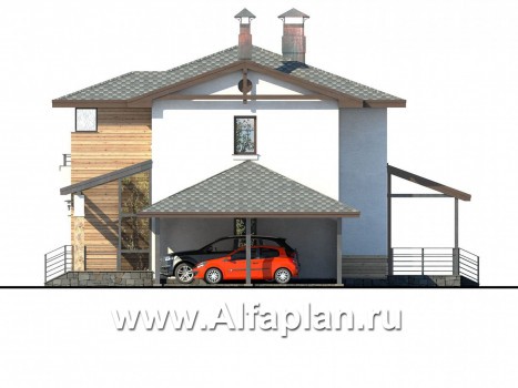 «Тренд» - проект двухэтажного дома из газобетона, с террасой, навес на 2 авто, в современном стиле - превью фасада дома