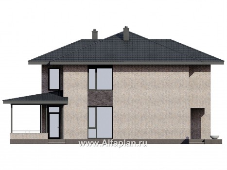 Проекты домов Альфаплан - Современный двухэтажный дом из газобетона - превью фасада №2