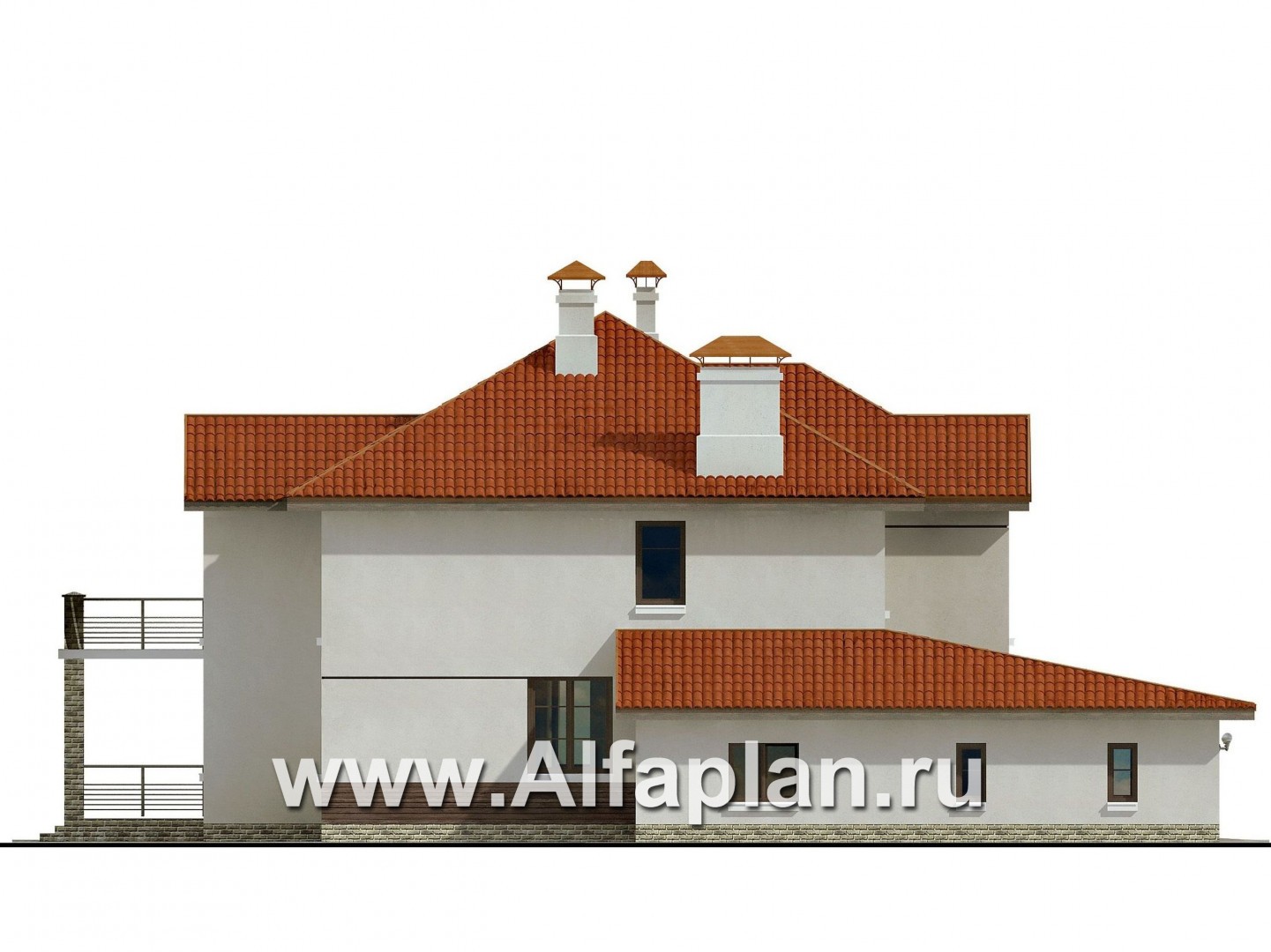 Проекты домов Альфаплан - «Коралл»- респектабельный особняк с полукруглой гостиной - изображение фасада №3