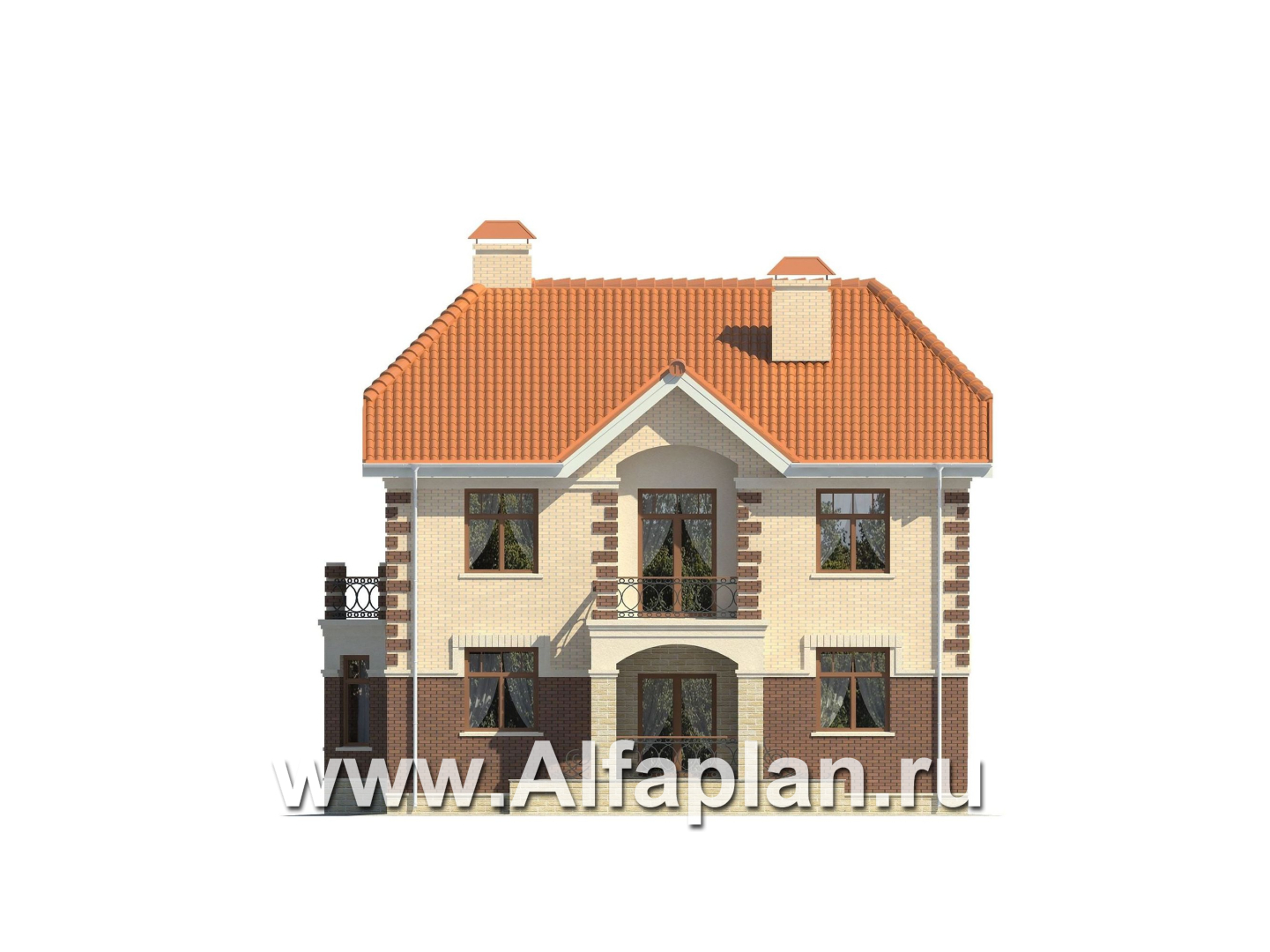 Проекты домов Альфаплан - Кирпичный коттедж в классических традициях - изображение фасада №1