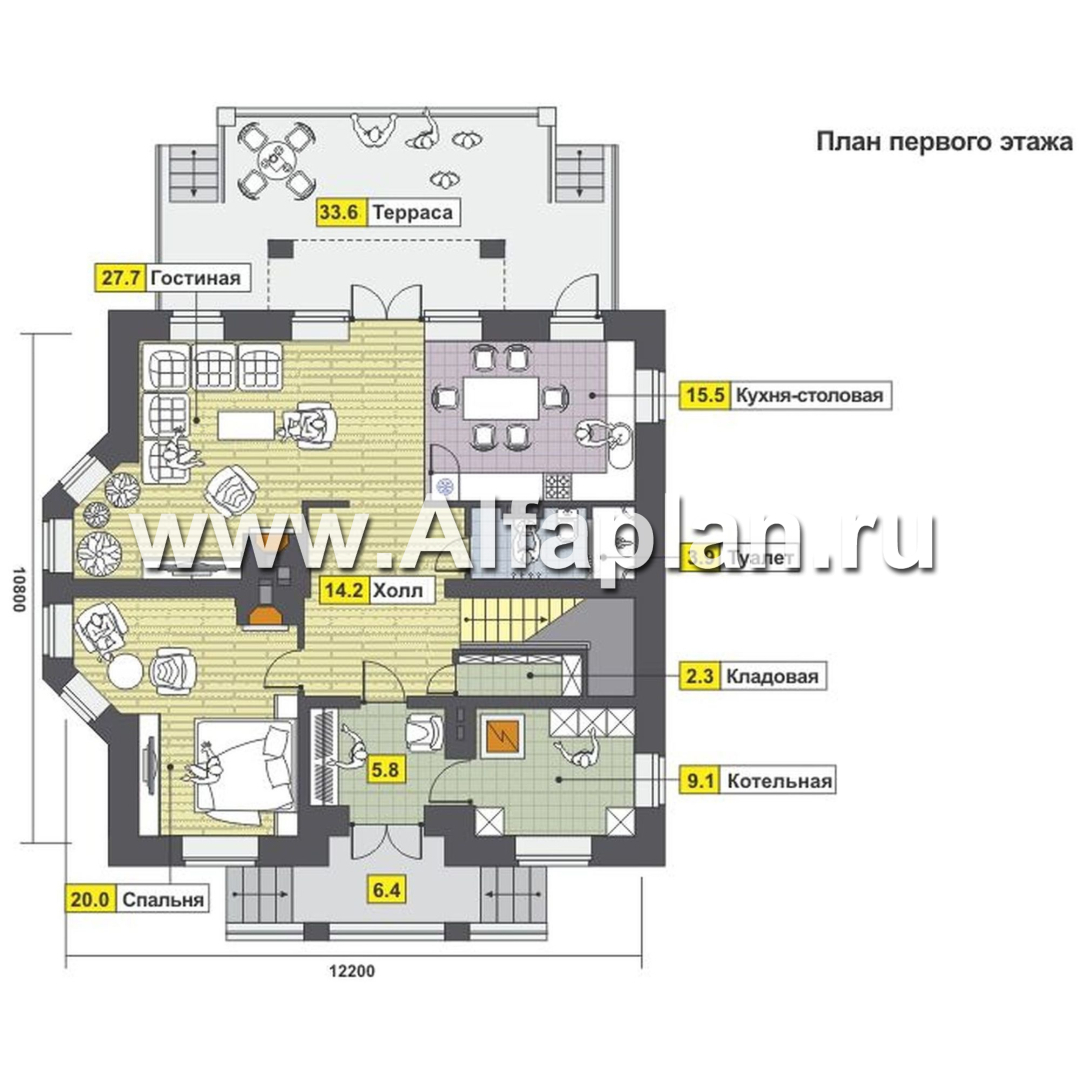Проекты домов Альфаплан - Кирпичный коттедж в классических традициях - план проекта №1