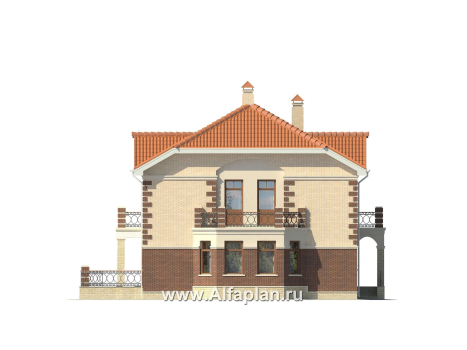 Проекты домов Альфаплан - Кирпичный коттедж в классических традициях - превью фасада №3