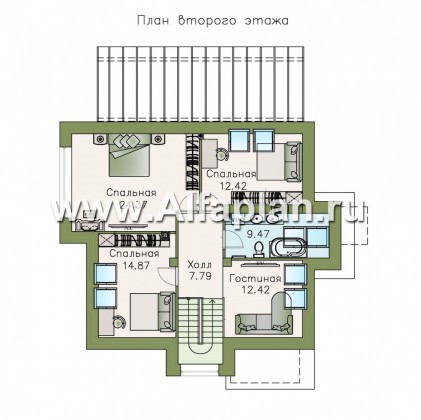 Проекты домов Альфаплан - «Сириус» - современный мансардный дом - превью плана проекта №2