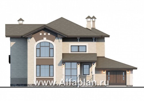 Проекты домов Альфаплан - «Северная корона» - двуxэтажный коттедж с элементами стиля модерн - превью фасада №1
