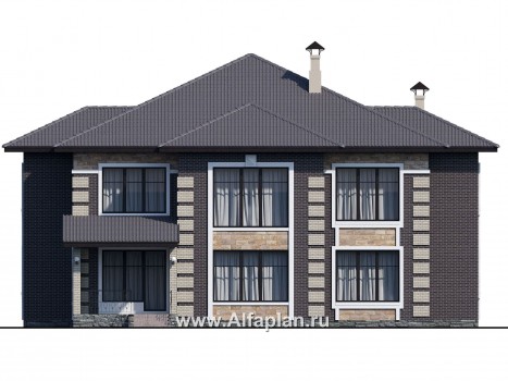 «Двина» - проект двухэтажного дома, особняк с двусветым холлом и с биллиардной, с террасой - превью фасада дома