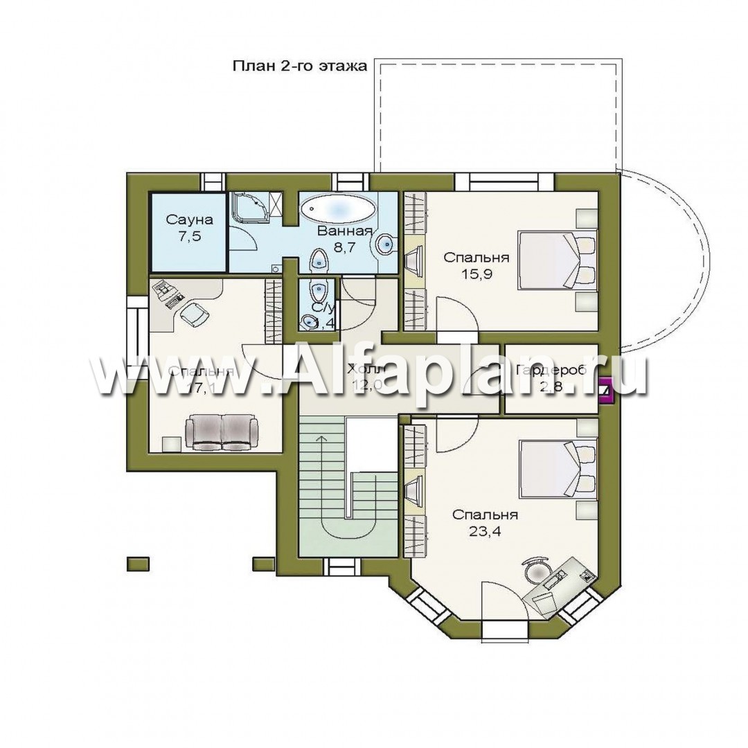 Проекты домов Альфаплан - «Ювенил» - двухэтажный загородный дом - план проекта №2