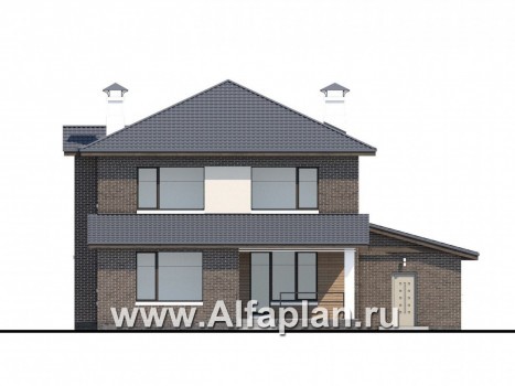 Проекты домов Альфаплан - «Новый поворот» - двухэтажный дом с гаражом с кабинет (только перегородки)ом на на 1 этажом - превью фасада №4