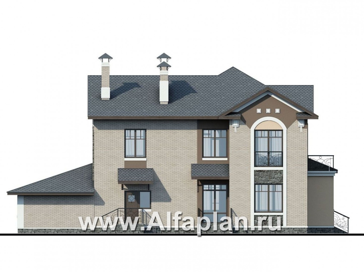 Проекты домов Альфаплан - «Голицын»- коттедж с двусветной гостиной и гаражом - изображение фасада №4