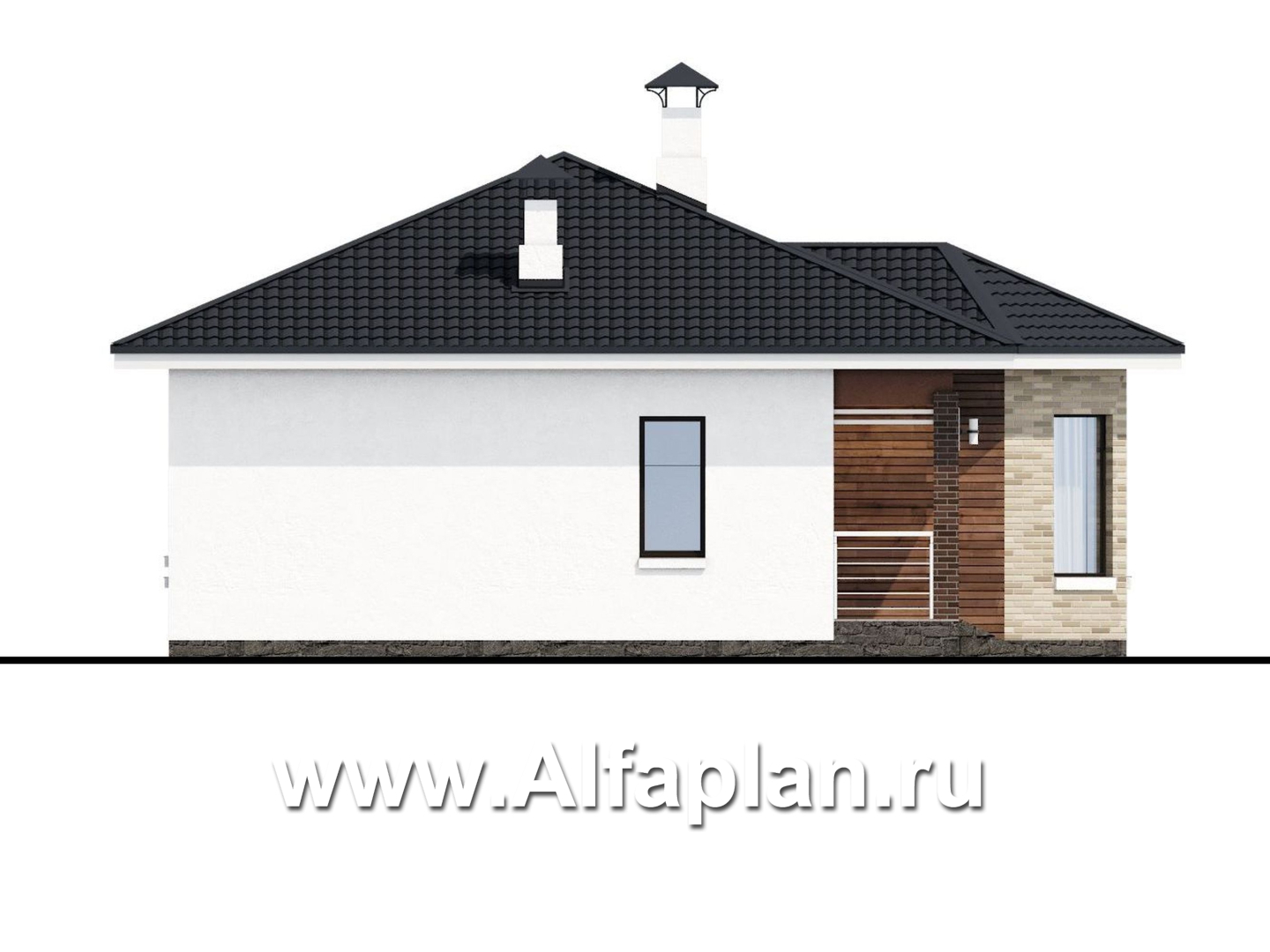 Проекты домов Альфаплан - «Гемера» - стильный одноэтажный дом с эркером и террасой - изображение фасада №3