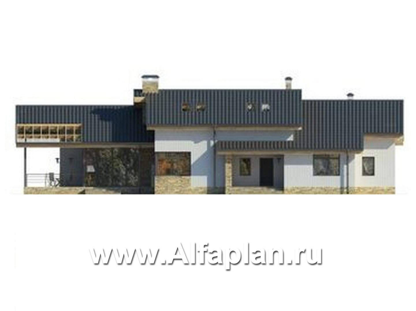 Проект дома с мансардой, 3 спальни на 1эт и сауна, с террасой, второй свет в гостиной, в современном стиле - фасад дома