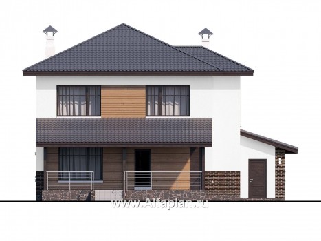 «Ирида» - проект двухэтажного дома с балконом и с террасой, планировка с кабинетом на 1 эт, с гаражом на 2 авто - превью фасада дома