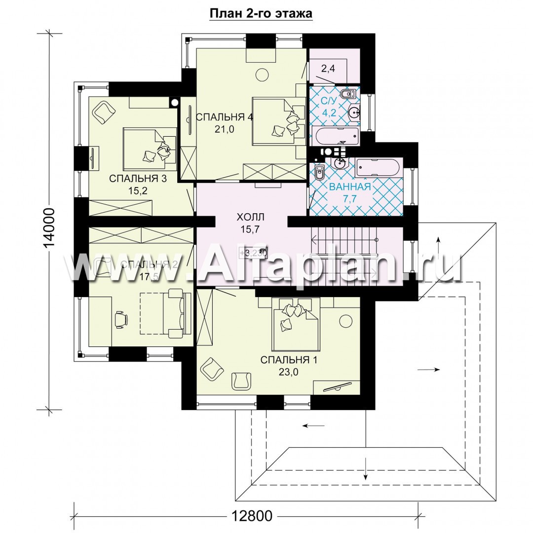 Проекты домов Альфаплан - Двухэтажный дом с угловым остеклением - изображение плана проекта №2