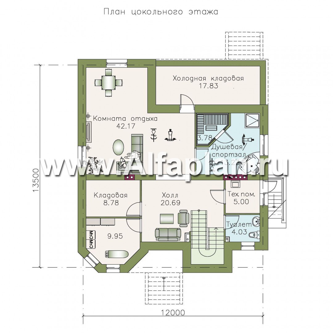 Проекты домов Альфаплан - «Феникс» - коттедж с компактным планом и цокольным этажом - изображение плана проекта №3