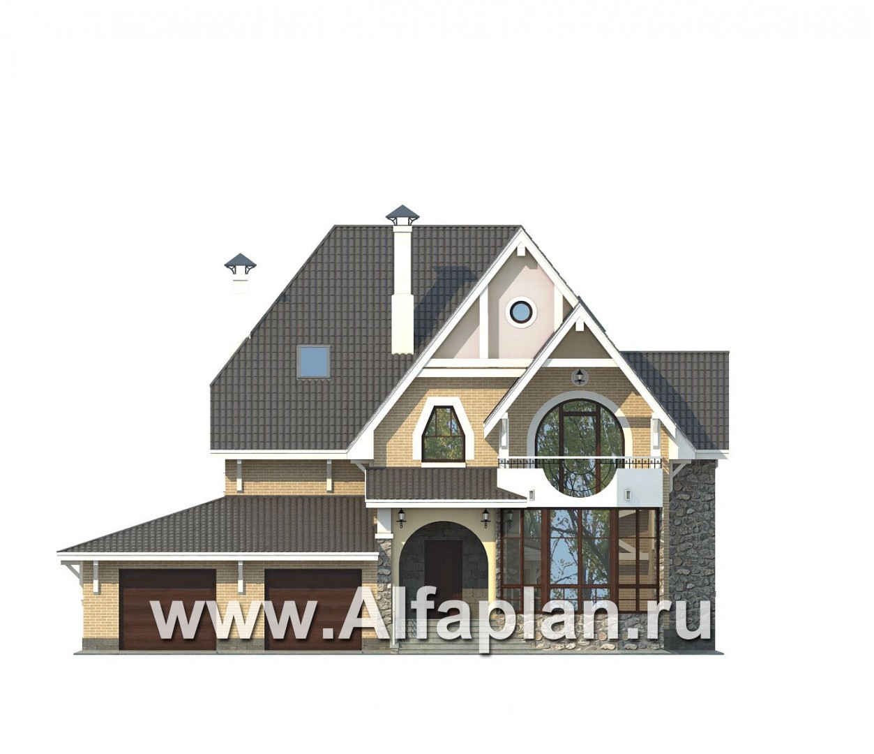 Проекты домов Альфаплан - «Белый ветер» - загородный коттедж с жилой мансардой - изображение фасада №1