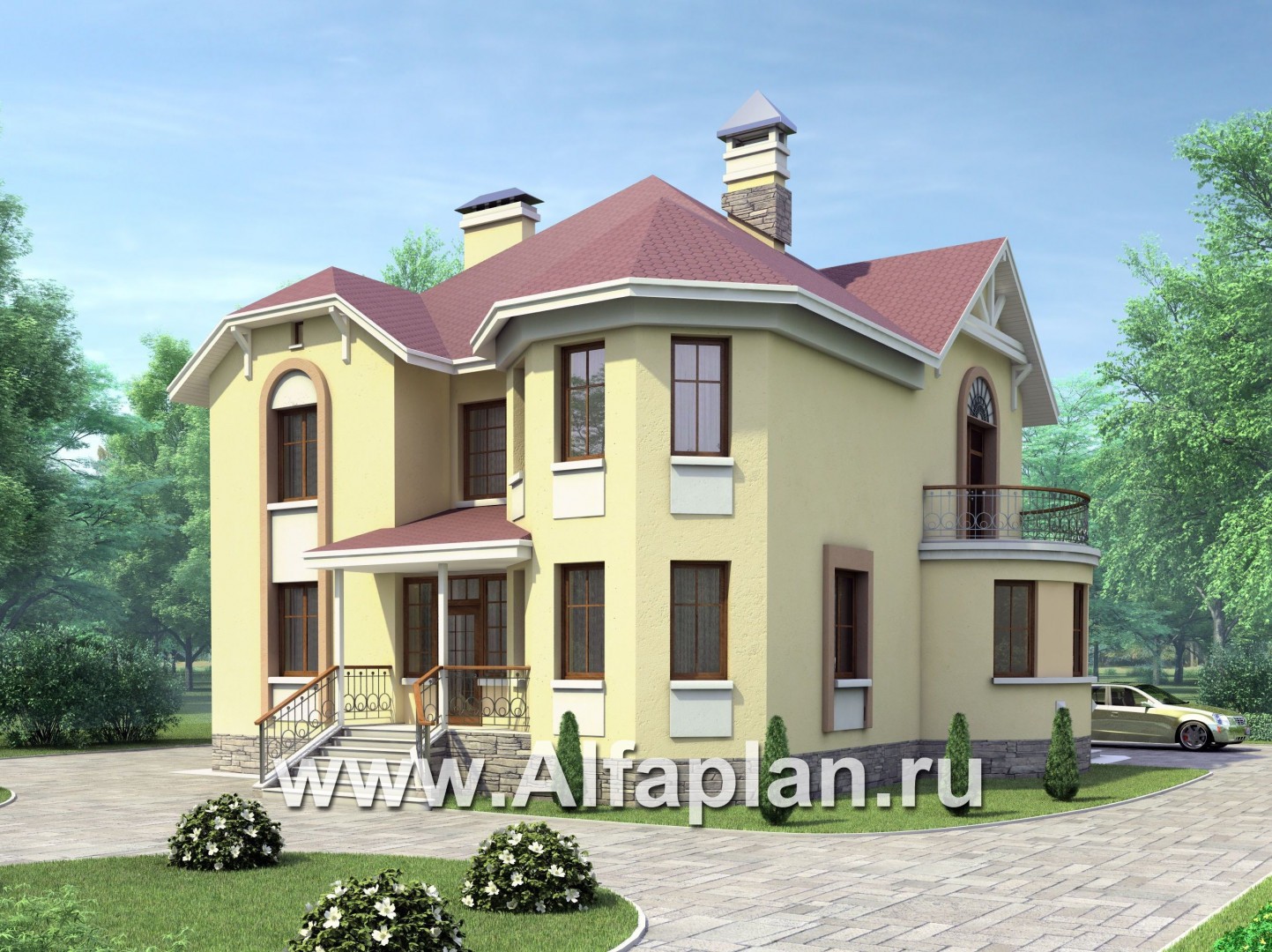 Проекты домов Альфаплан - «Амбиент» - загородный дом с эркером - основное изображение