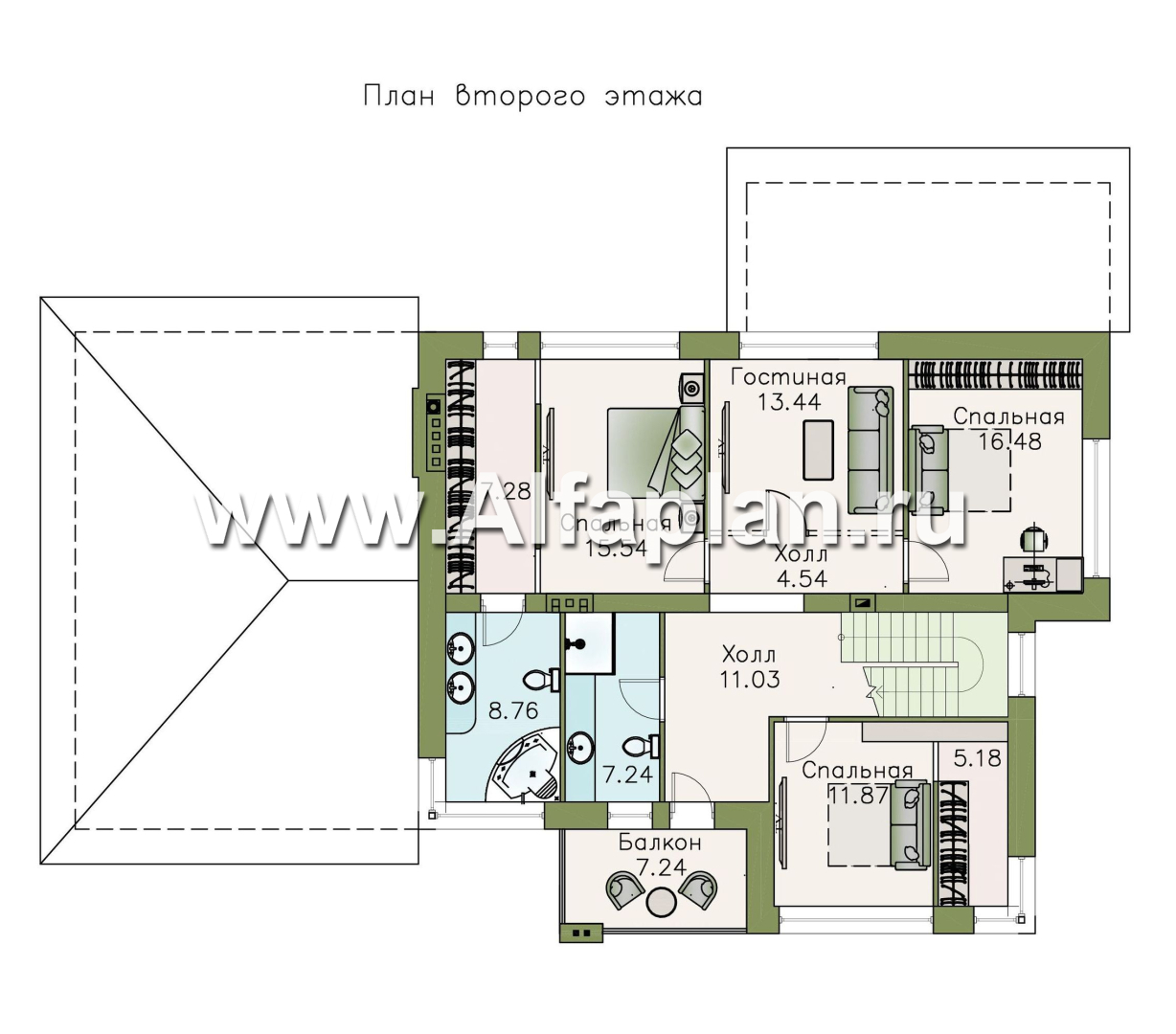 Проекты домов Альфаплан - «Прайд» - современный коттедж с остекленной верандой и гаражом - план проекта №2