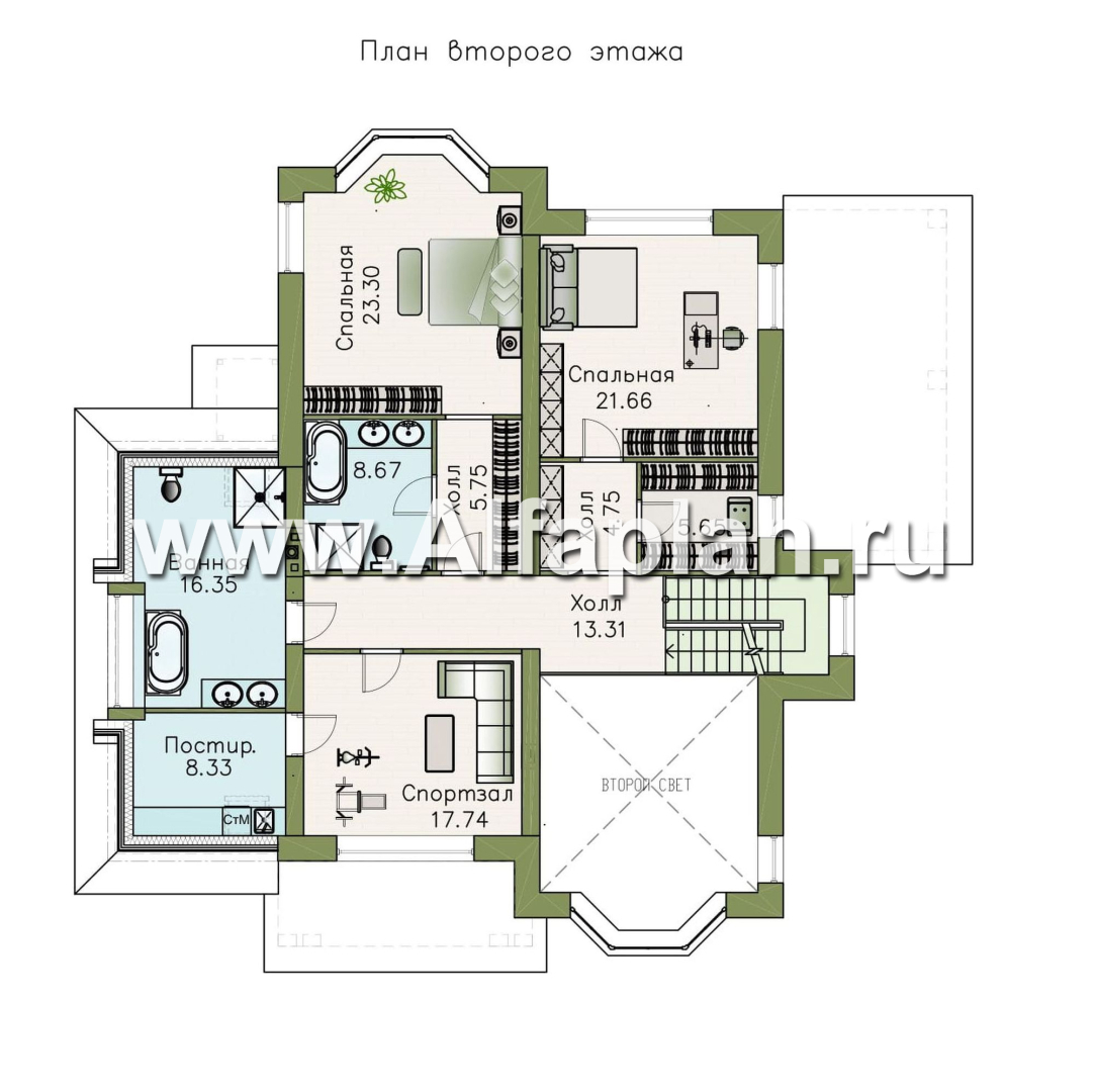 Проекты домов Альфаплан - Особняк с двусветным эркером гостиной - изображение плана проекта №2