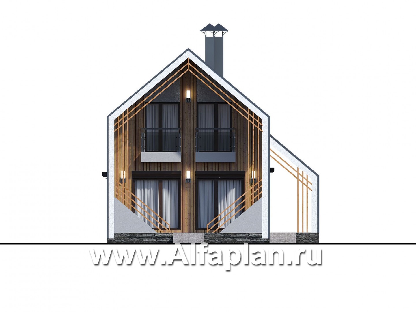 Проекты домов Альфаплан - «Сигма» - стильный двухэтажный каркасный дом - изображение фасада №1