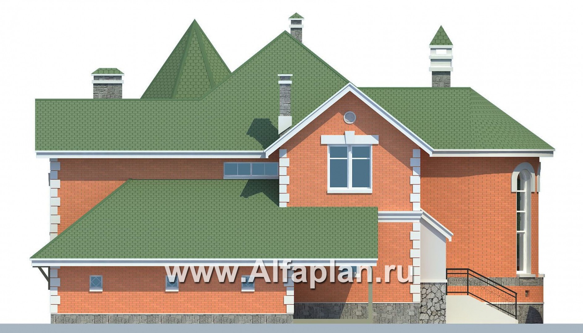 Проекты домов Альфаплан - «Паркон» - коттедж с угловой башенкой - изображение фасада №2