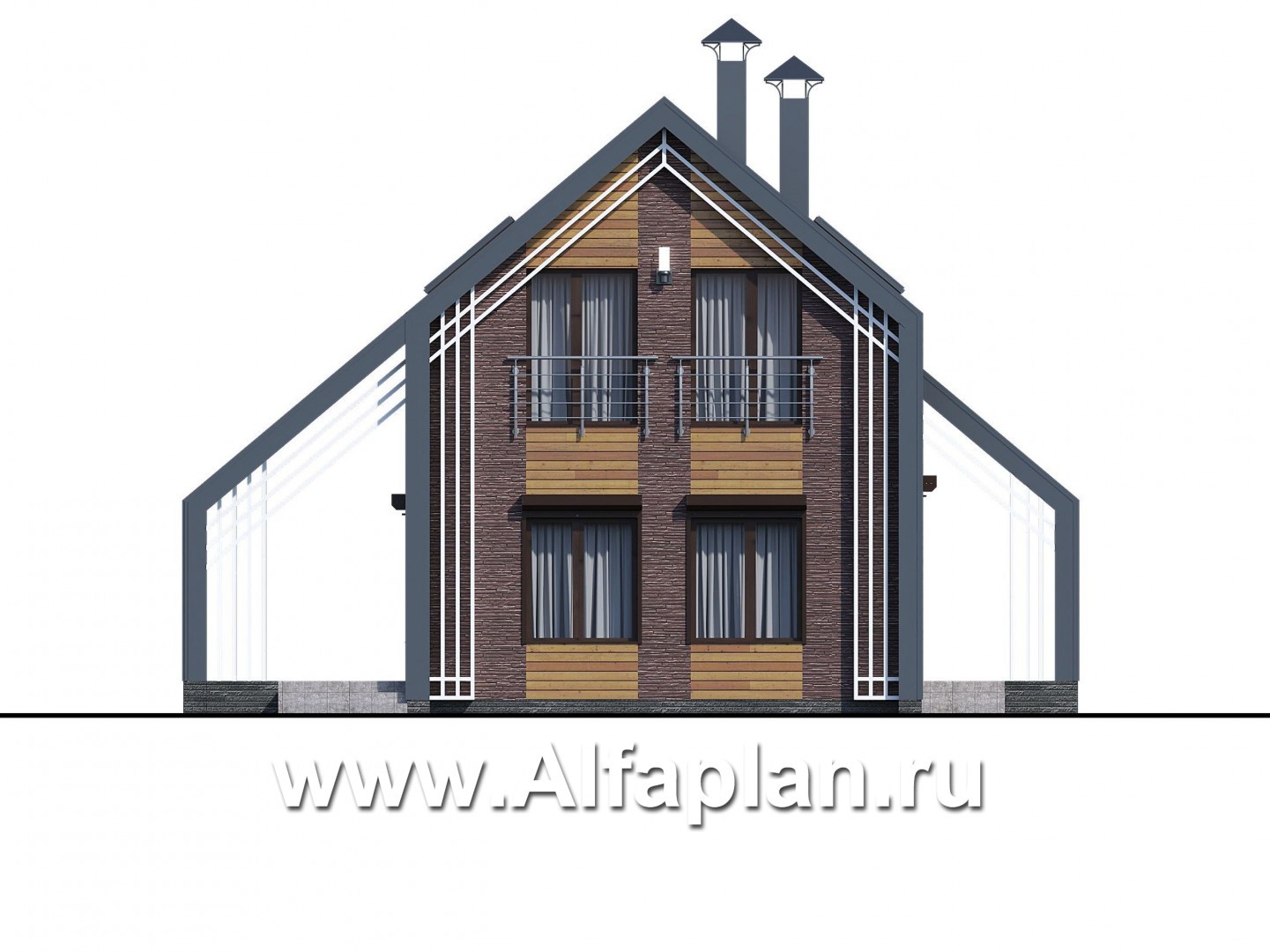 Проекты домов Альфаплан - «Тау» - двухэтажный дом с фальцевыми фасадами и кровлей - изображение фасада №1