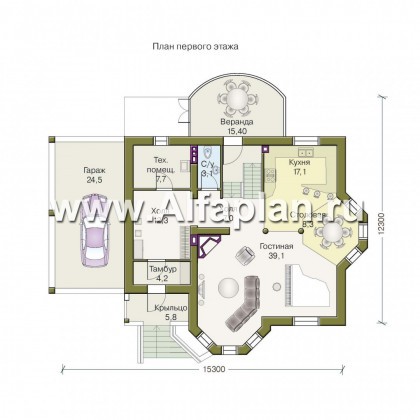 Проекты домов Альфаплан - «Фаворит» - современный коттедж с высоким эркером - превью плана проекта №1