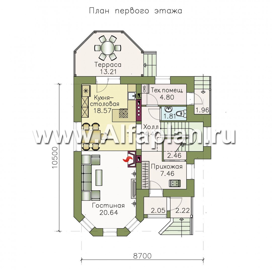 Проекты домов Альфаплан - Кирпичный дом «Оптима» с красивым эркером - план проекта №1