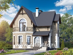 Проекты домов Альфаплан - Кирпичный дом «Оптима» с красивым эркером - превью основного изображения