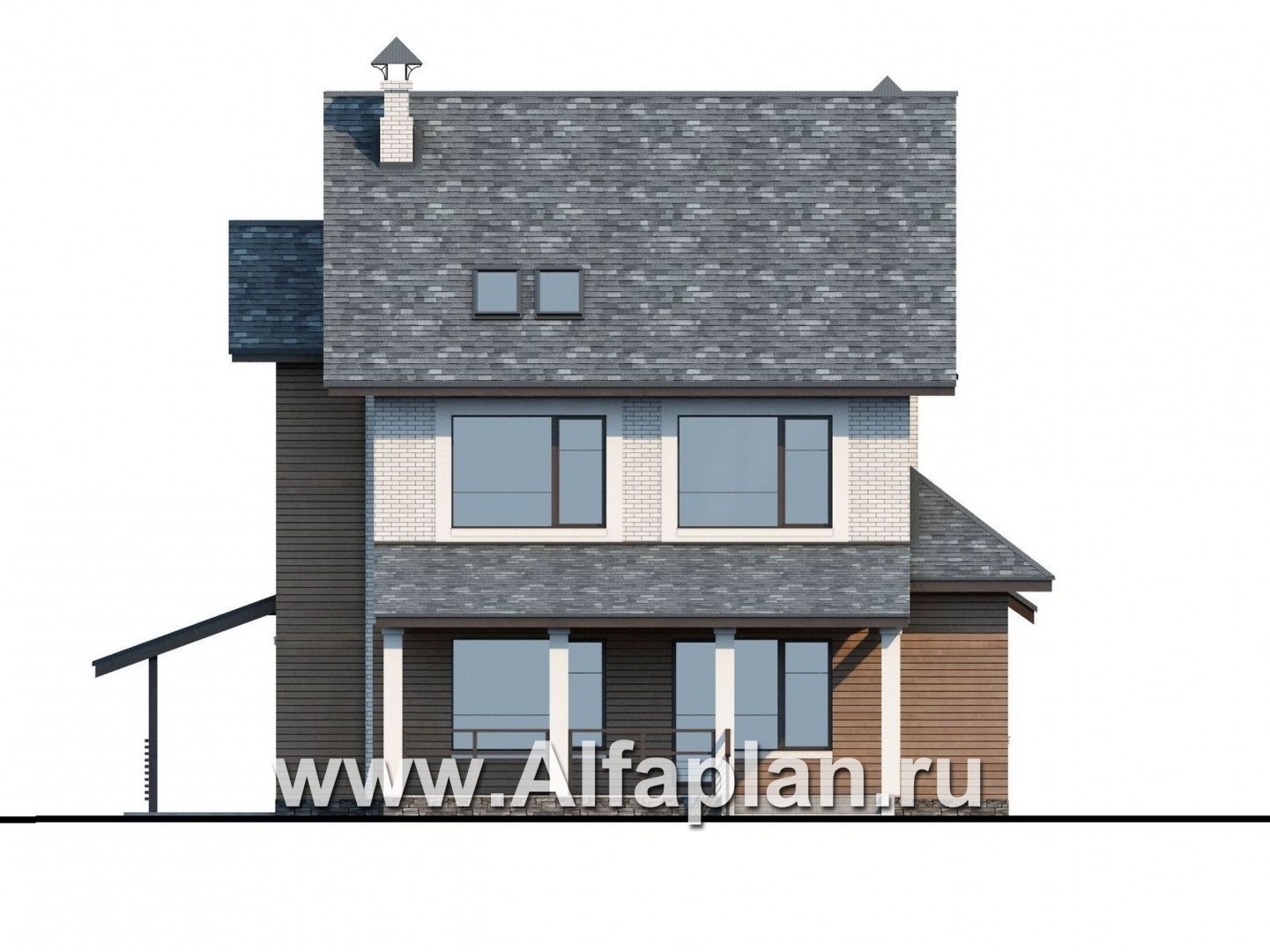 Проекты домов Альфаплан - «Прагматика» - современный коттедж с навесом для машины и бильярдной - изображение фасада №4